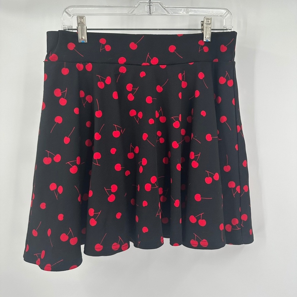 Womens Dark Coquette Fruit Cherry Print Mini Skirt Size XL Skater Kawaii Pinup